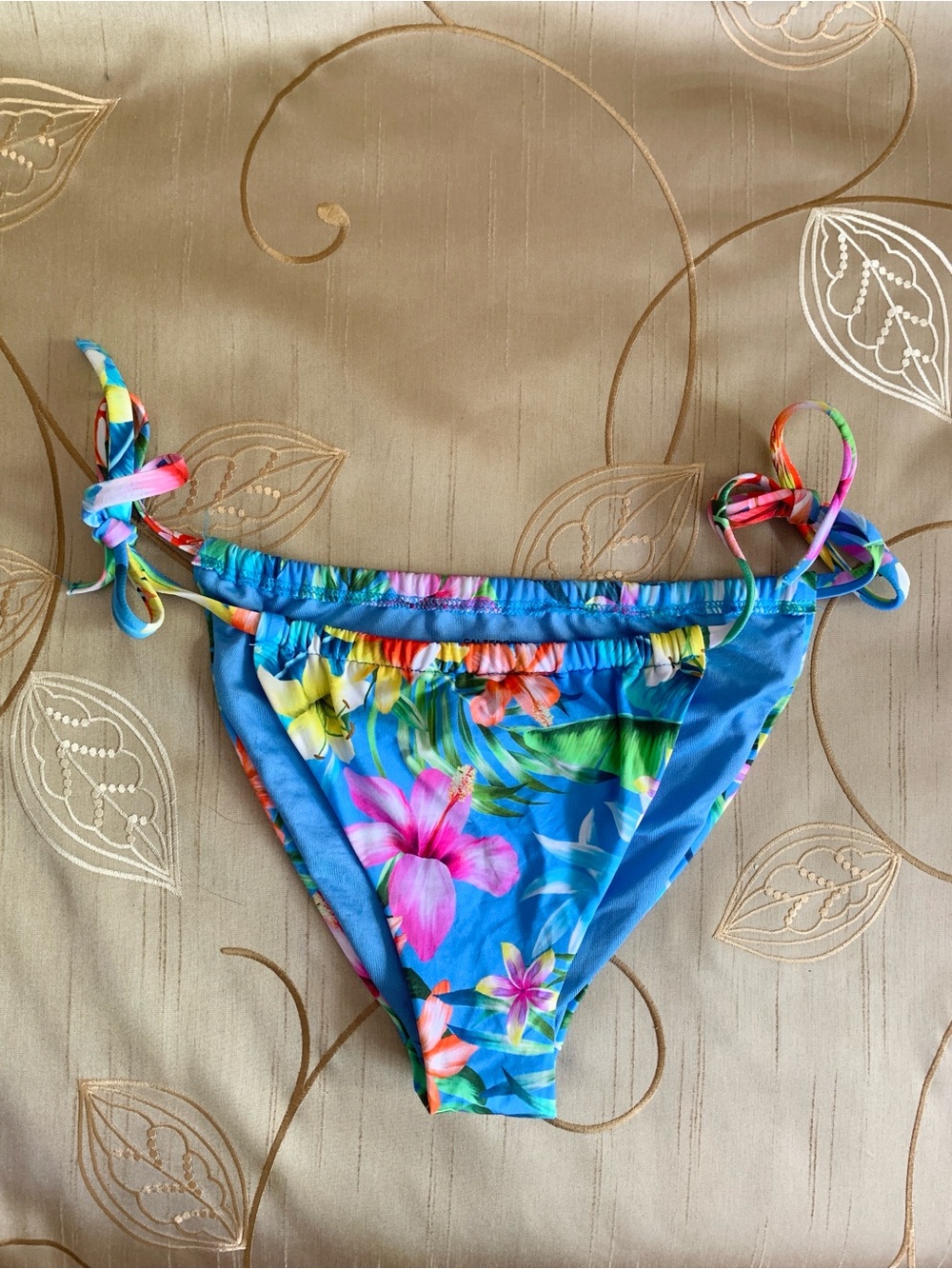 Blue Tropical Floral Tie-Side Bikini Bottom